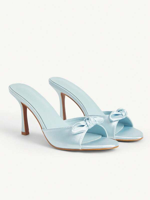 CUCCOO CHICEST New Summer Women's Elegant Bowknot Round Toe Thin High Heel Romantic Light Blue Satin High Heel Sandals, Suitable For Afternoon Tea, Dates, Sophisticated Outfits, Vacation, Banquet