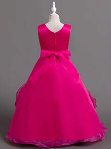 SHEIN Children's Formal Dress Tulle Skirt Flower Girl Wedding Dress Piano Performance Recital Costume - Hot Pink - View 2