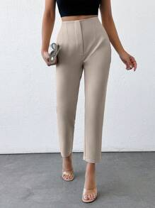 EURMUSE Solid Color Pleated Trousers For Women