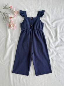 SHEIN 女婴夏季休闲连体衣，正面有刺绣 - 寶藍色 - 查看 2