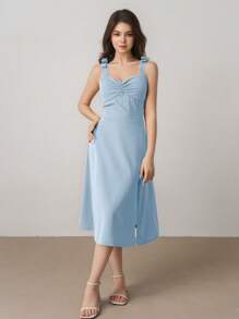 少女花朵优雅婚礼/生日派对礼服、伴娘/花童夏季度假礼服 - 藍色 - 查看 3