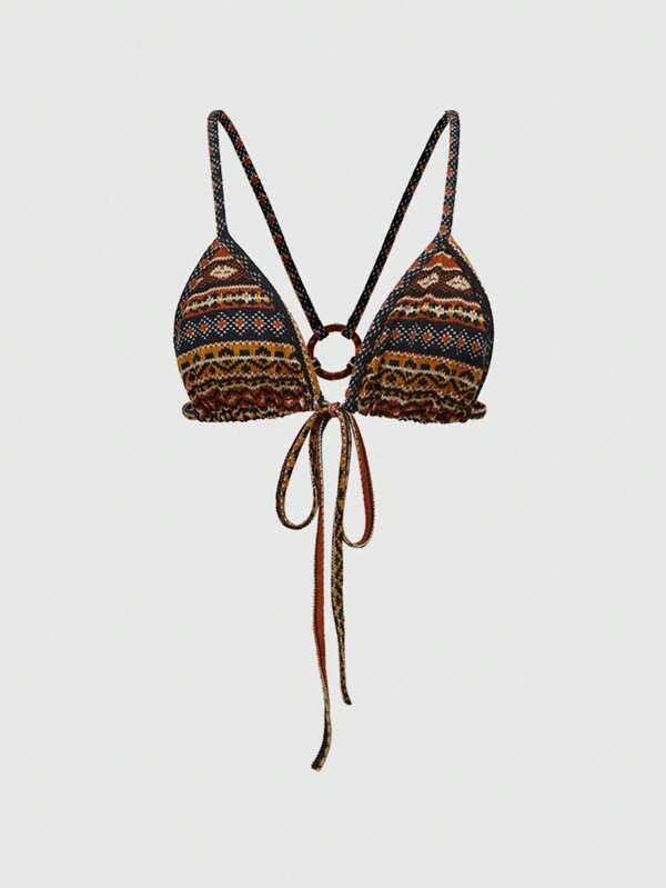 ROMWE Hippie Hippie Style Beach Vacation Vintage Pattern Women's Backless Bikini
