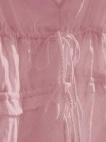 SHEIN Unity Áo sơ mi tay ngắn buộc eo màu trơn đơn giản cho nữ, mùa hè - Hồng - Xem 5