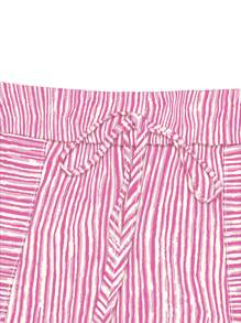 SHEIN LUNE Plus Size Drawstring Pocket Striped Design Straight Casual Pants Western Wear Fall Cloth For Women - Hot Pink - View 4