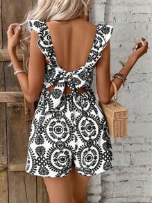 SHEIN Frenchy Bộ đồ liền thân trang trí nơ thắt lưng cho nữ - màu đen - Xem 1