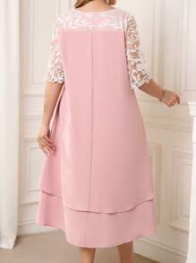 SHEIN Clasi Vestido de mujer de talla grande elegante con bordado, patchwork y bloque de color sin mangas, para uso romántico y casual, vestidos de primavera/verano para mujeres, vestido de verano, vestido rosa, vestidos de talla grande, vestidos para mujer, vestido elegante rosa para mujer, vestido fluido, vestidos para fiesta de mujer, vestidos midi para mujer, vestidos de talla grande para mujer, vestidos de verano para mujer, vestidos modestos para mujer, vestido de encaje