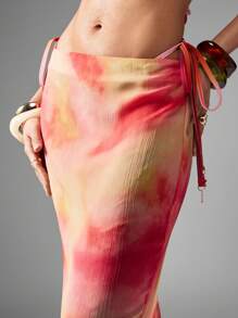 MISSGUIDED Tie-Dye Chiffon Maxi Skirt With Side Drawstring Festival Boho Beach Summer Lightweight Flowy Long Floor Length Vacation Holiday Party - Multicolor - View 3