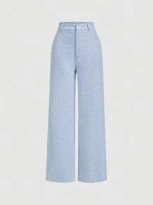SHEIN MOD Conjunto de traje elegante para mujer que incluye: chaleco blazer azul, pantalón de pierna recta