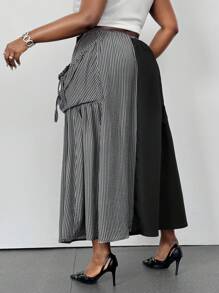 Maweii Gonna a-line casual con bottoni davanti, patchwork a righe, taglie comode