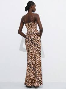 SHEIN Privé 2pcs/Set Leopard Print Camisole Top And Ruched Hem Floral Maxi Skirt - Multicolor - View 5