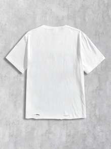 ROMWE MEN Anime Camiseta de manga corta para hombres, de moda sencilla para uso casual diario - Blanco - Ver 2