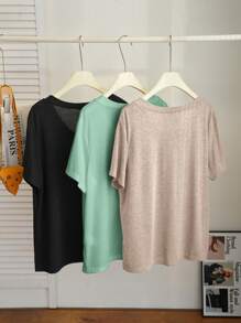 Comfortcana 3 件套大码休闲 V 领 A 字形 T 恤，春夏 - 彩色 - 查看 2