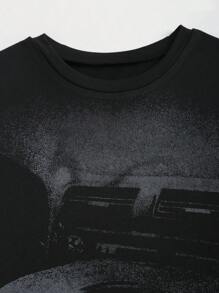 Chiquease Camiseta gráfica con estampado de personajes y letras para mujer