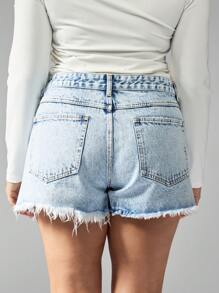 MISSGUIDED MISSGUIDED PLUS Distressed Denim Cutoff Shorts High Waisted Raw Hem Summer Festival Casual Beach Vacation Plus Size Jean Shorts With Modern Vintage Wash Frayed Edges