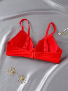 1pc Sexy Lace Minimalist Lift & Support Wireless Lingerie Bra For Women - Red - View 2
