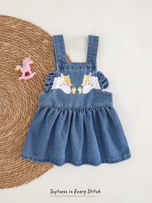 Cozy Pixies Baby Girl Plant & Floral Pattern Square Neck Cap Sleeve Waisted Cap Sleeve Dress - Blue - View 4