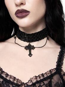 ROMWE Goth 时尚前卫深色哥特式吊坠颈链