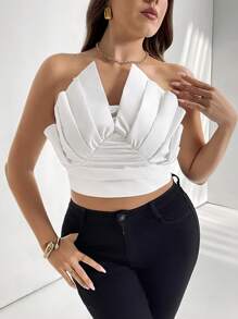 Firerie 大码女式优雅休闲度假高端设计现代约会之夜派对适合多种场合花卉褶皱领拉链褶皱摇摆宽松短款上衣