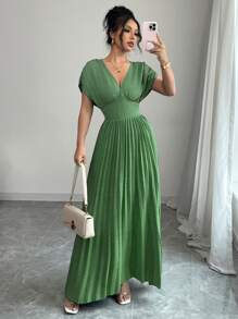 Rafferiza Blue Cross-Front Cinched Waist Short Ruched Dress For Women - Green - View 5