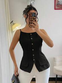 Rafferiza 女士休闲纹理无袖上衣、度假风格衬衫 - 黑色 - 查看 4