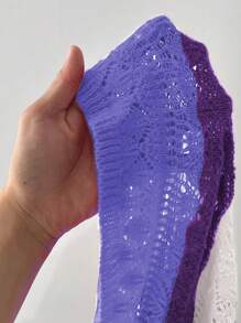 Maweii 大码女式V领镂空海滩度假优雅两件套 - 紫色 - 查看 7