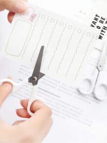 1pc/6pcs White Handled Manual Scissors With Protective Cover Back,Back To School,School Supplies - White - View 3