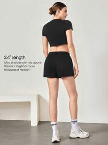 GLOWMODE Shorts ligeros básicos de uso diario y casual con cintura ajustable con cordón, bolsillos laterales, de modal suave y sedoso - Negro - Ver 2