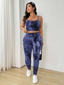 SHEIN EZwear 2pcs/Set Tie-Dye Camisole Top And Long Pants (Random Tie-Dye) - Purple - View 6