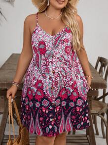 SHEIN VCAY Vestido casual de talla grande con estampado floral y sin mangas para vacaciones
