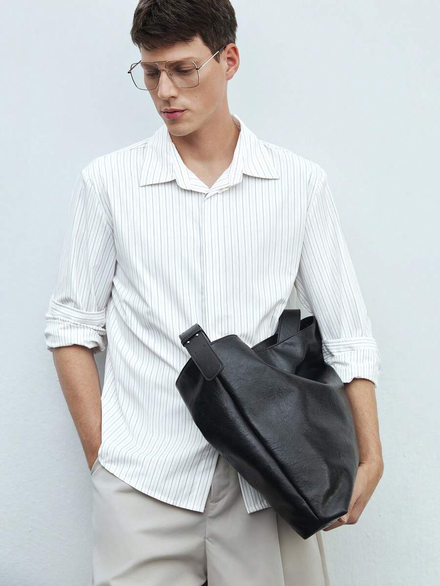Maija Camisa de manga larga a rayas casuales y de uso diario para hombre - Blanco - Ver 1