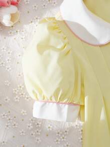 SHEIN Vestido elegante amarillo de moda para niña preadolescente, perfecto para vacaciones, verano y viajes