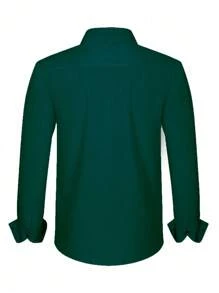 Manfinity Mode Loose Men's Button Up Long Sleeve Shirt - Dark Green - View 2