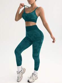 Gameset SHEIN Sport Sports Set Open Back Camisole & Pants, Simple & Stylish For Summer - Green - View 5