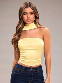 SHEIN BAE Women Solid Color Bandeau Top, Minimalist Fashion, Suitable For Summer,Butter Yellow - Yellow - View 4