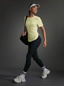 Exploreva Women's Solid Color Crew Neck Short Sleeve Casual Sports T-Shirt Gym Shirts - Yellow - View 10