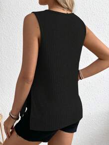 SHEIN Camiseta de tirantes casual de unicolor con cuello redondo para maternidad, dos estilos para usar durante y después del embarazo - Negro - Ver 2
