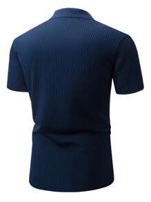 Manfinity Homme 男士休闲百搭纯色短袖 Polo 衫 - 寶藍色 - 查看 2