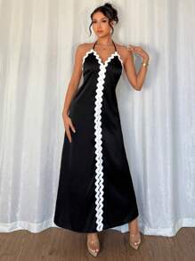 Gloray Women's Wavy Strap Halter Long Dress, Elegant Summer Dress Fall Cloth For Women - Black - View 6