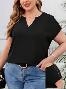 SHEIN Clasi Plus Size Women Classy Solid Color Notched Neck Short Sleeve Blouse, Work Blouses For Women, Everyday Wear Boho/Bohemian,Holiday,Resort/Vacation Style Summer Beach Casual Outing Blouses,Vacation Business Casual Woman,Going Out Tops Women,Office Wear Women,Spring For Women,Festival, Short Sleeve Tops Women,Elegant Woman,Modesty Women,Casual Tops Women,Spring Break,St Patrick Day Shirt,Suitable For Everyday Elegant Wear