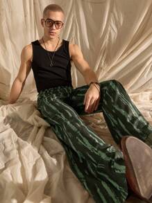 SWAVVY 休闲宽松编织直筒迷彩裤，适合年轻男士，日常穿着