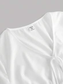 Girlism Teen Girls' White Tie Front Short Sleeve Shirt, Cutout Design, Retro Pirate Style, Hippie Clothing, Top, Suitable For Spring/Summer, Vacation Vibe Bowknot Blouse