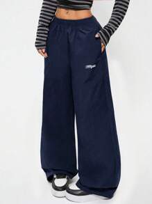 Coolane Women's & Men's Spring/Summer Daily Wear Going Out Sportswear Basic Baggy Pants - Navy Blue - View 5