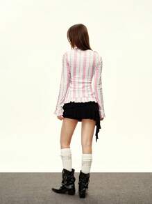 Rina Fox Slim Fit Pink Casual Graphic Striped Blouse - Baby Pink - View 2