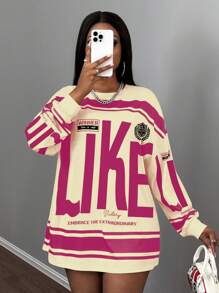 Slaydiva Casual Loose Fit Round Neck Long Sleeve Plus Size T-Shirt, Suitable For Summer
