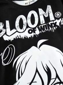 The Winx X SHEIN Tween Girl Cartoon Magic Fairy Princess Graphic Black & White Casual Short Sleeve T-Shirt