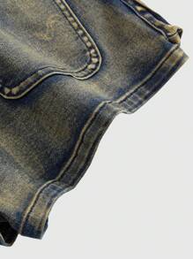 ROMWE Grunge Punk 女士夏季复古水洗低腰牛仔迷你短裤，朋克街头风 - 黃色 - 查看 3