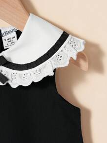 Rochie gri, drăguță, minimalistă, elegantă, cu broderie, fără mâneci, cu guler cu volane, potrivită pentru ținute casual zilnice, întâlniri, ieșiri și vacanțe de vară - Negru - Vizualizare 5