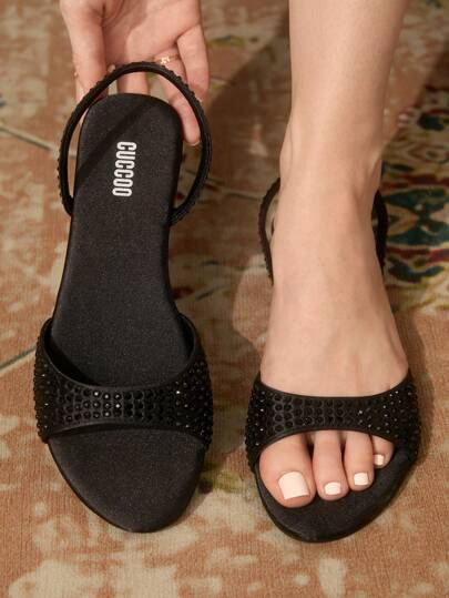 CUCCOO TILAWA Women's Fashion Crystal Embellished Flat Sandals For Summer For Christmas