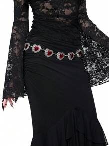 ROMWE Grunge Punk 1pc Gothic Style Heart-Shaped Rose Decor Waist Chain, Red Oil Drip Accessory For Dresses, Versatile Daily Wear, Halloween - Silver - View 2