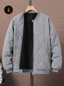 宽松棒球领休闲格纹时尚夹棉外套，适合青少年男孩